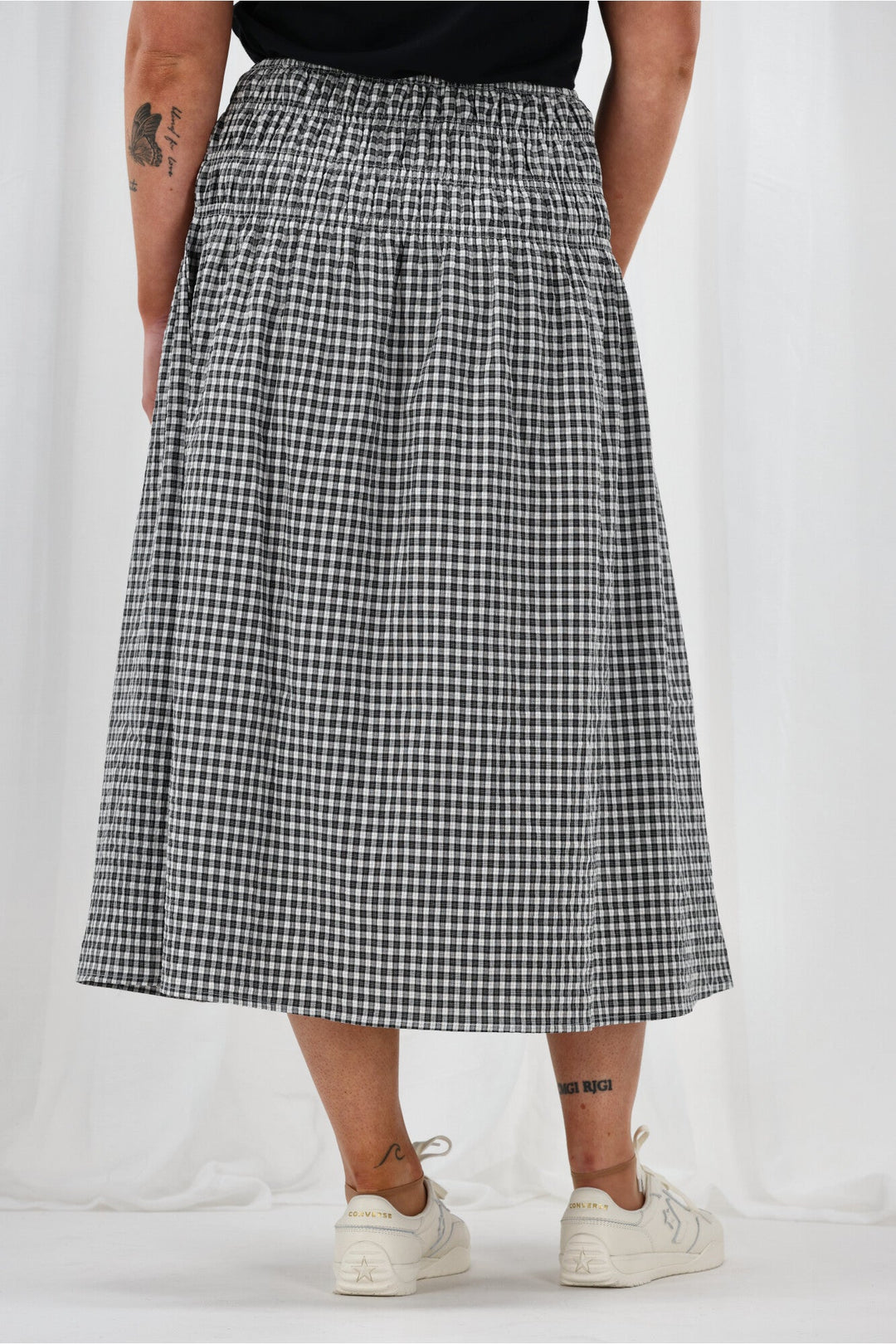 Label Haylene Shirred Waist Skirt Black Gingham