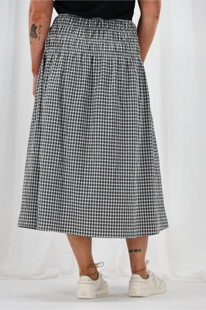 Label Haylene Shirred Waist Skirt Black Gingham