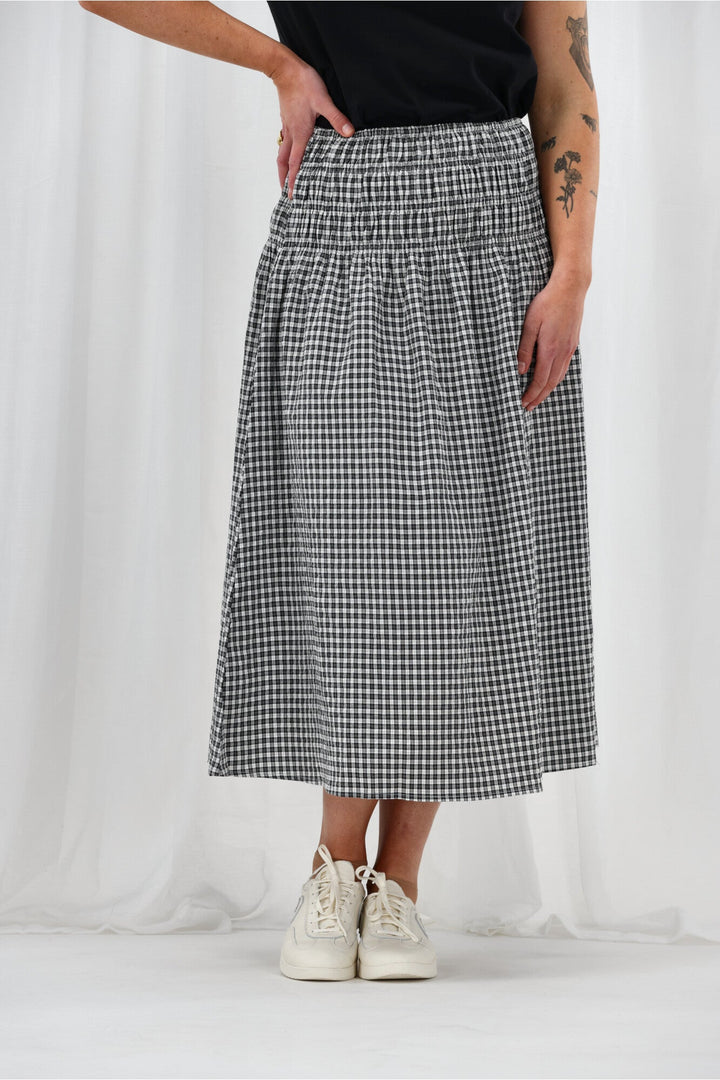 Label Haylene Shirred Waist Skirt Black Gingham