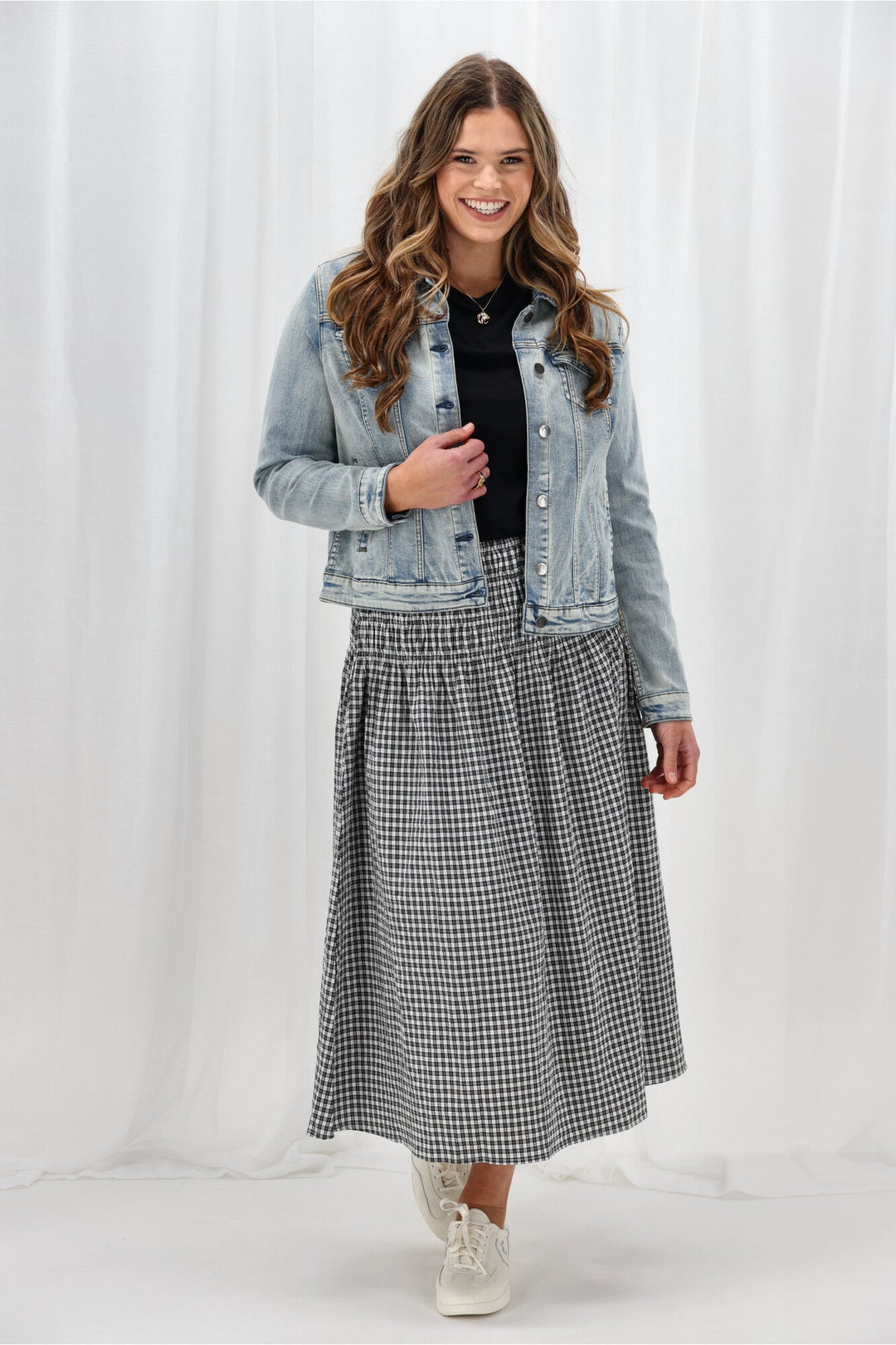 Label Haylene Shirred Waist Skirt Black Gingham