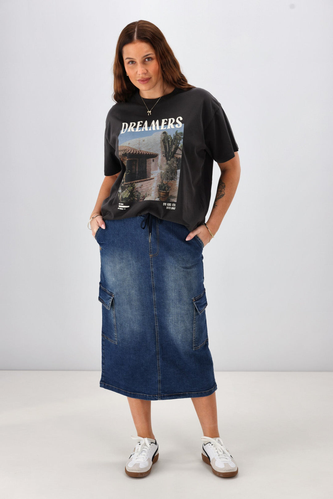 Label Horizon Denim Cargo Skirt Indigo