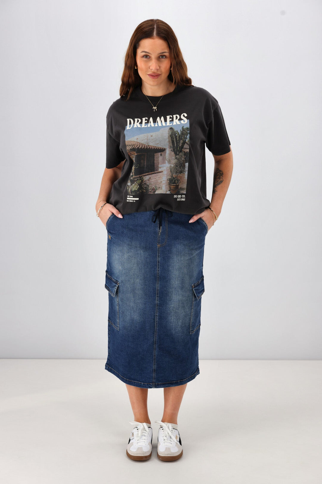 Label Horizon Denim Cargo Skirt Indigo