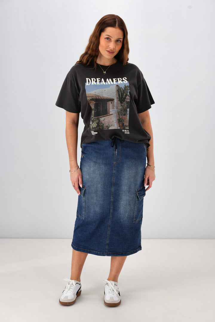 Label Horizon Denim Cargo Skirt Indigo