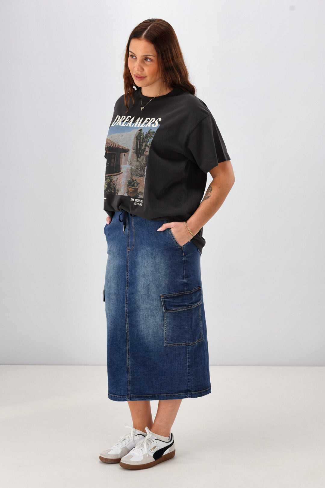 Label Horizon Denim Cargo Skirt Indigo