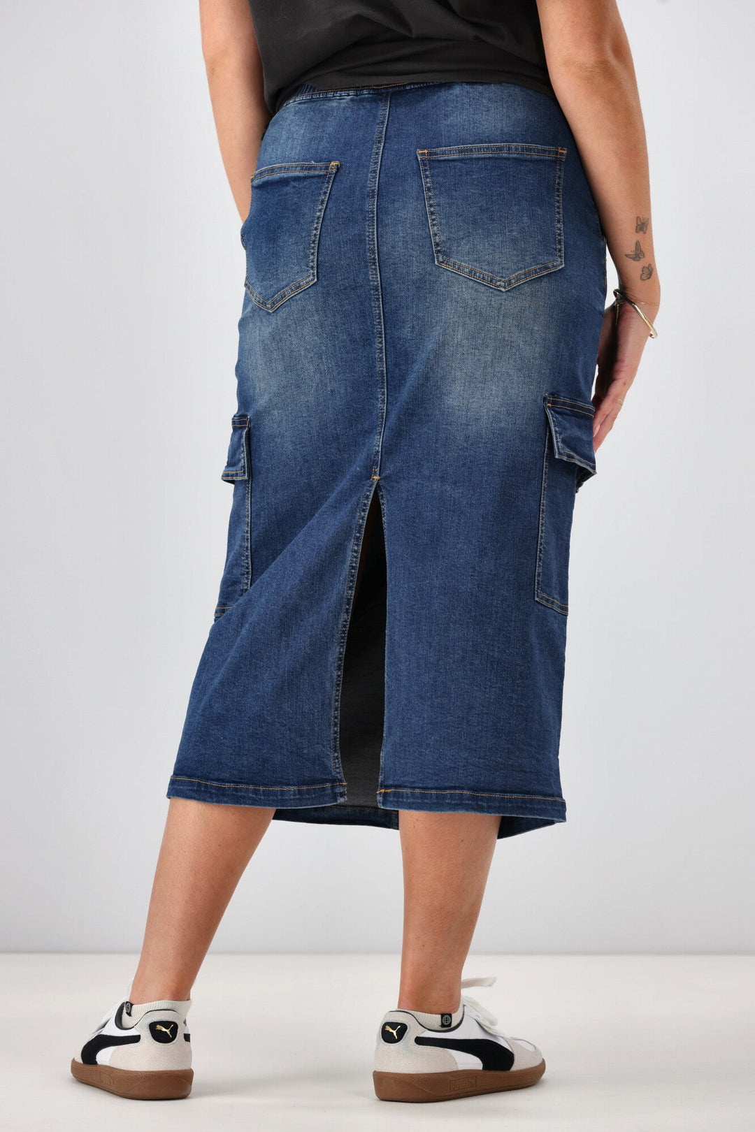Label Horizon Denim Cargo Skirt Indigo
