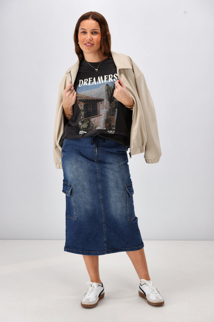 Label Horizon Denim Cargo Skirt Indigo