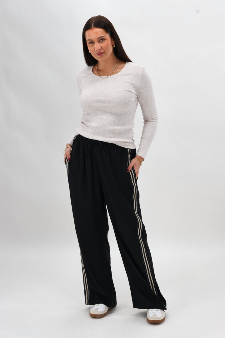 Label Infinity Contrast Stitch Wide Leg Pant Black