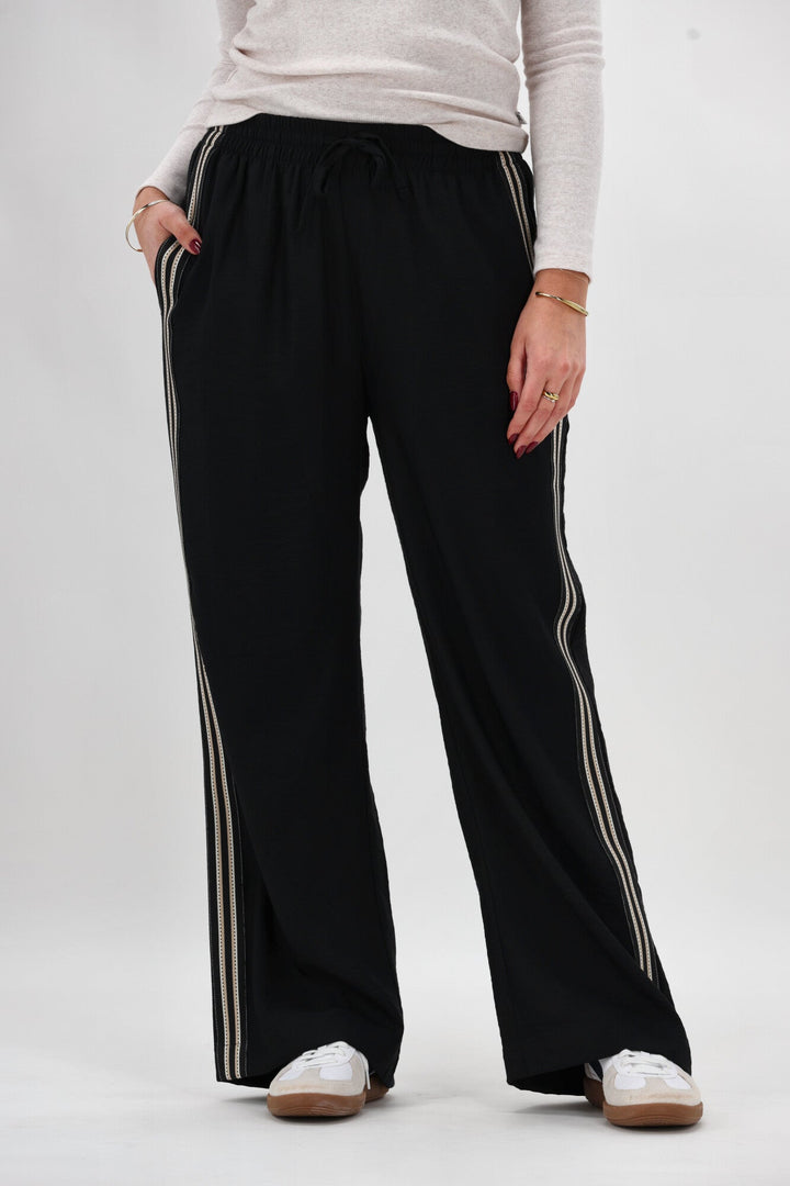 Label Infinity Contrast Stitch Wide Leg Pant Black