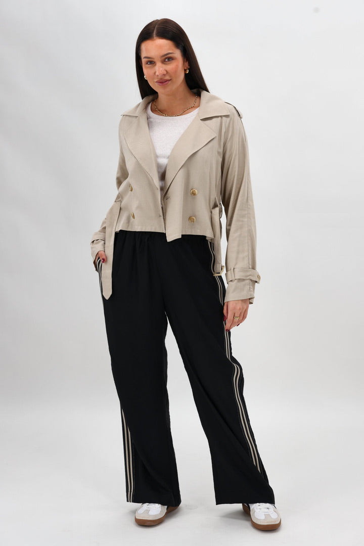 Label Infinity Contrast Stitch Wide Leg Pant Black
