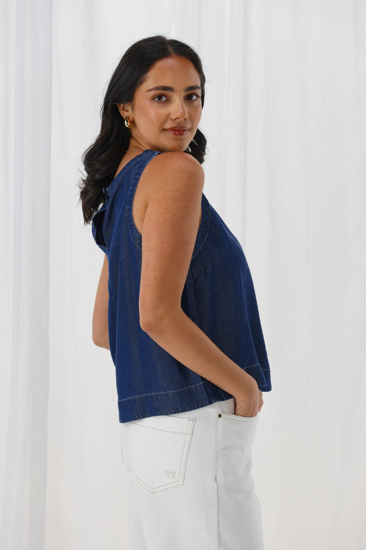 Label Isabelle Lyocell Sleeveless Top Indigo