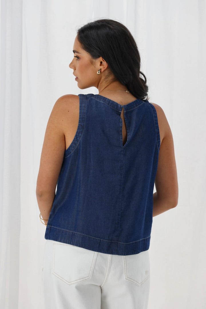 Label Isabelle Lyocell Sleeveless Top Indigo