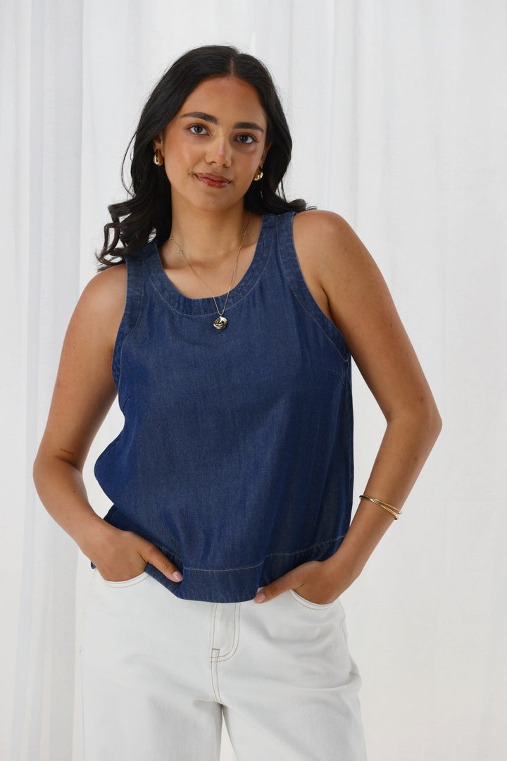 Label Isabelle Lyocell Sleeveless Top Indigo