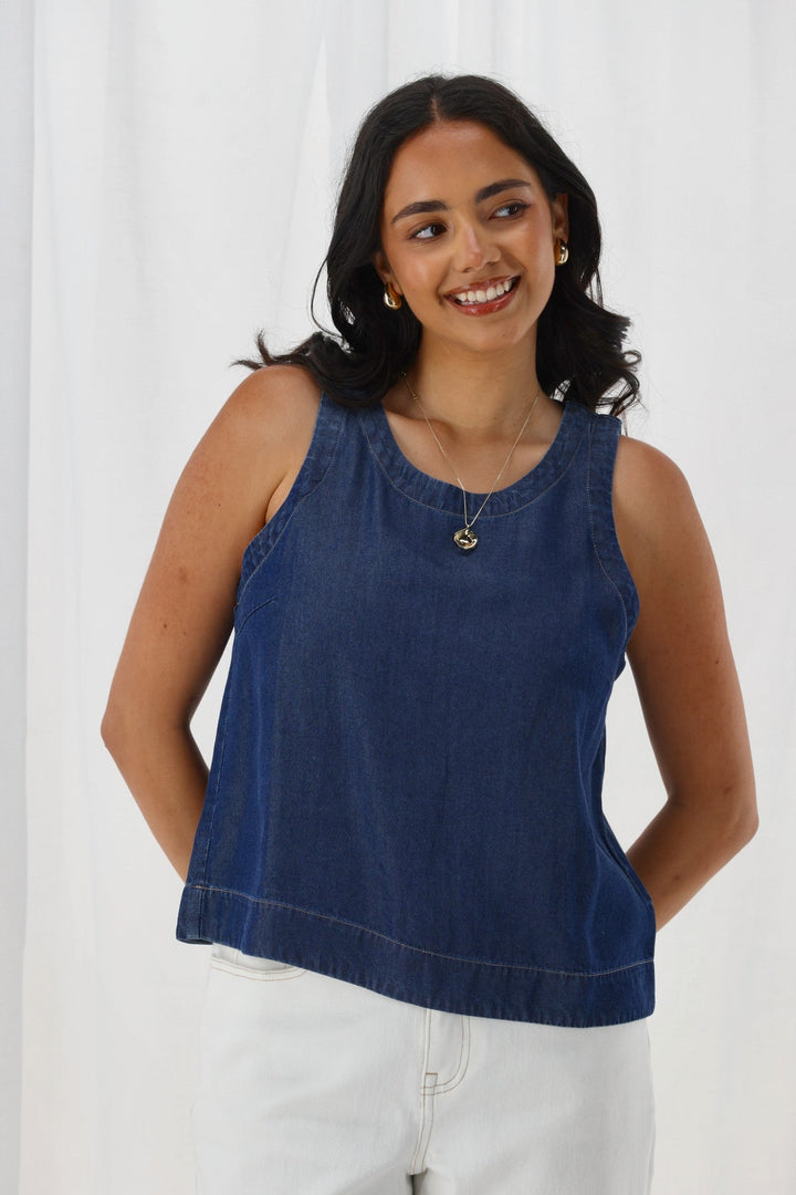 Label Isabelle Lyocell Sleeveless Top Indigo
