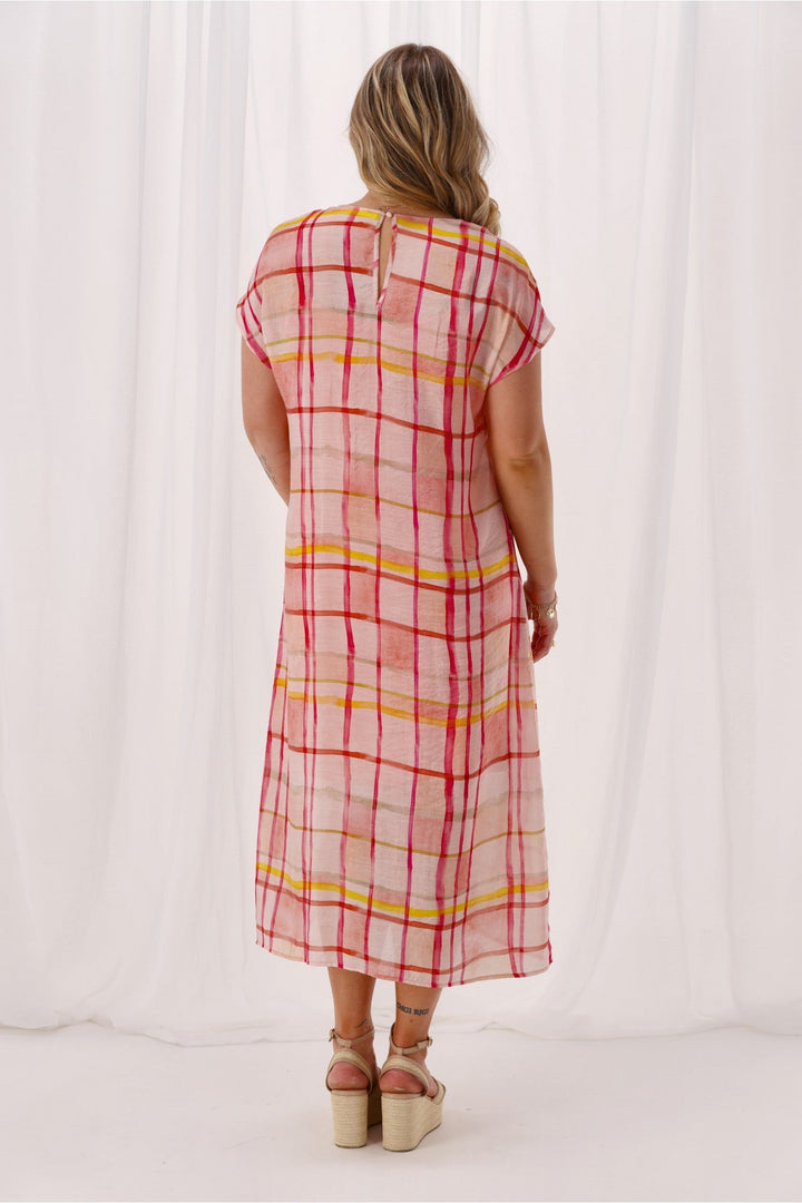 Label Jordana Side Knot Dress Coral Check