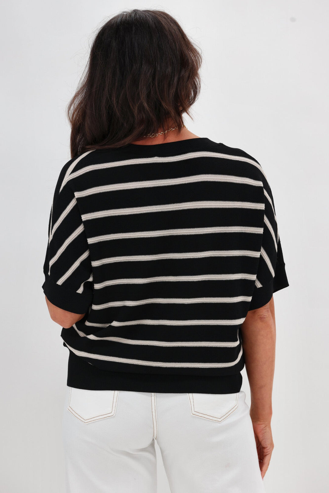 Label Julie Batwing Top Black Natural Stripe
