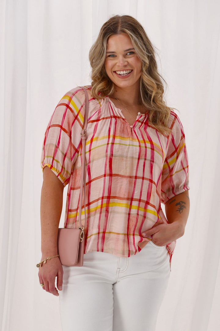 Label Katalina Top Coral Check