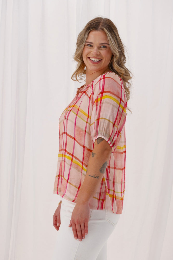 Label Katalina Top Coral Check