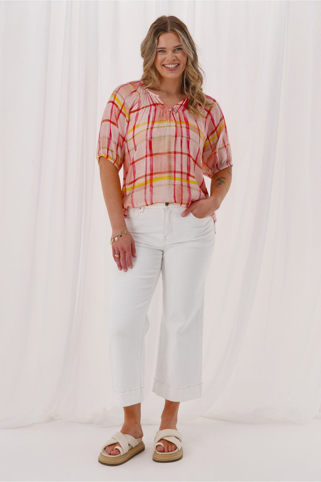 Label Katalina Top Coral Check