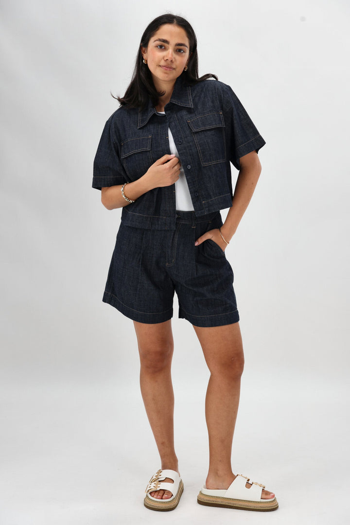 Label Kayce Rinse Wash Resort Boxy Shacket Dark Indigo