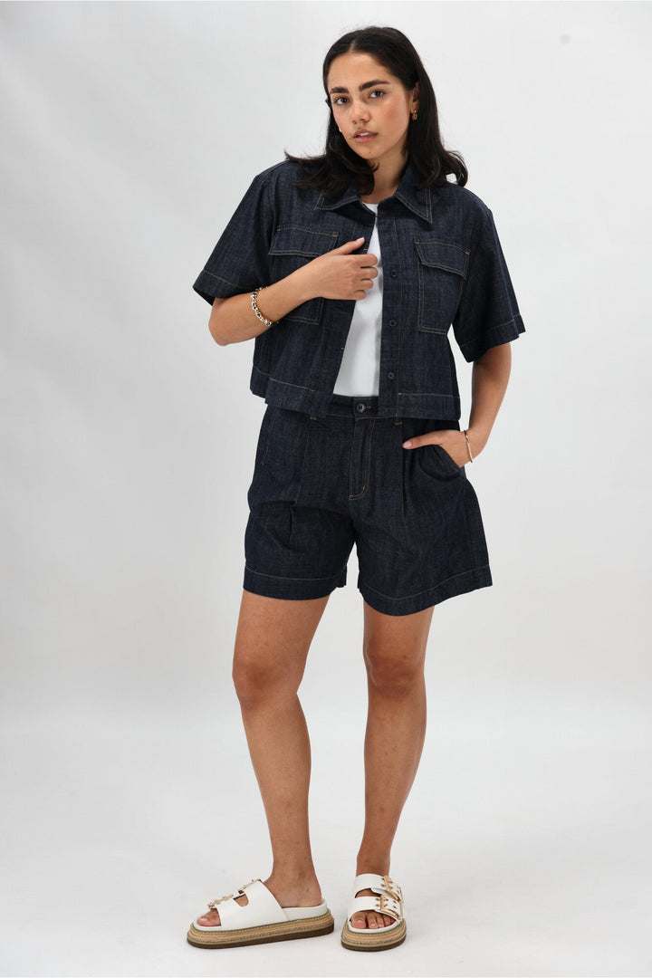 Label Kayce Rinse Wash Resort Boxy Shacket Dark Indigo