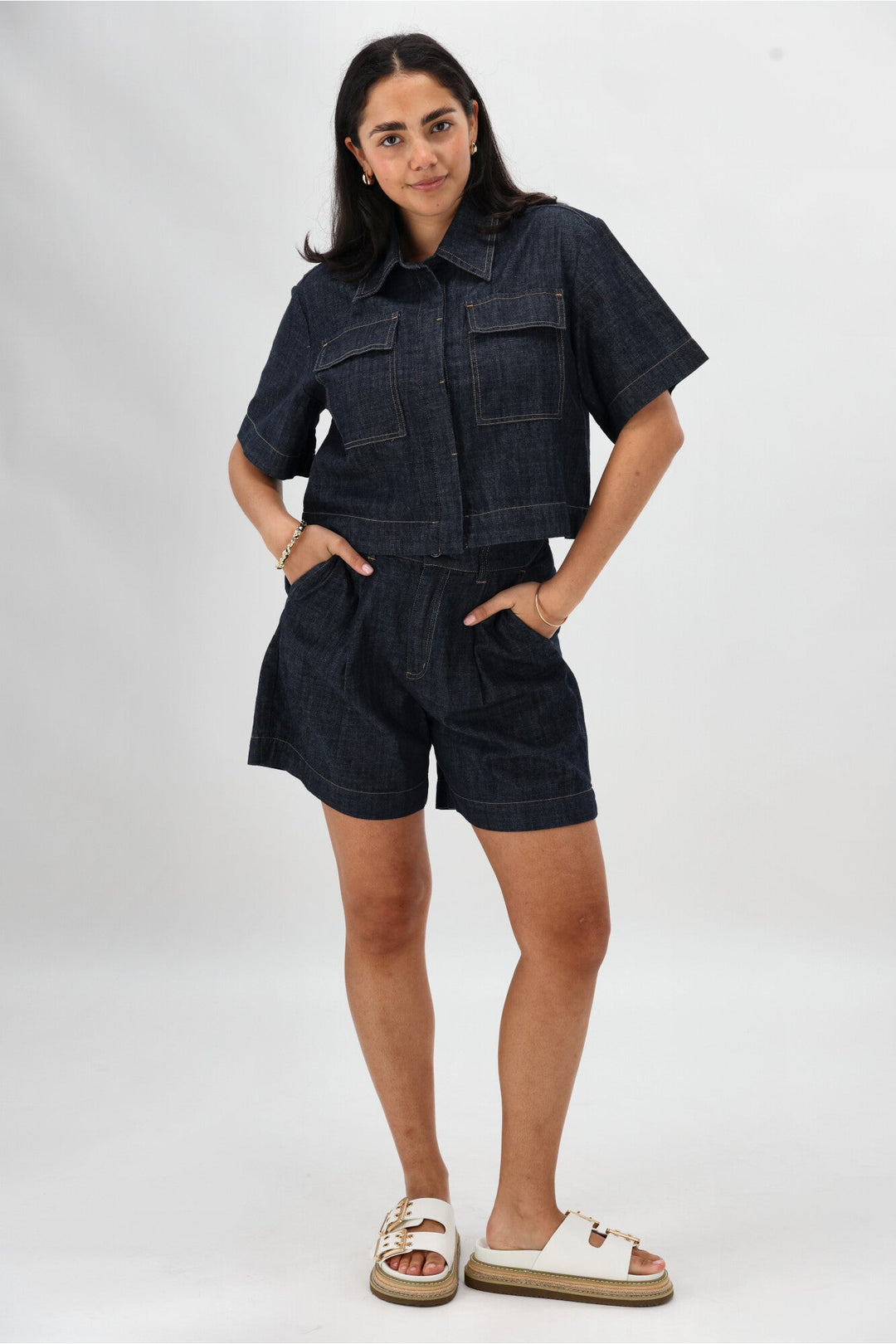 Label Kayce Rinse Wash Resort Boxy Shacket Dark Indigo