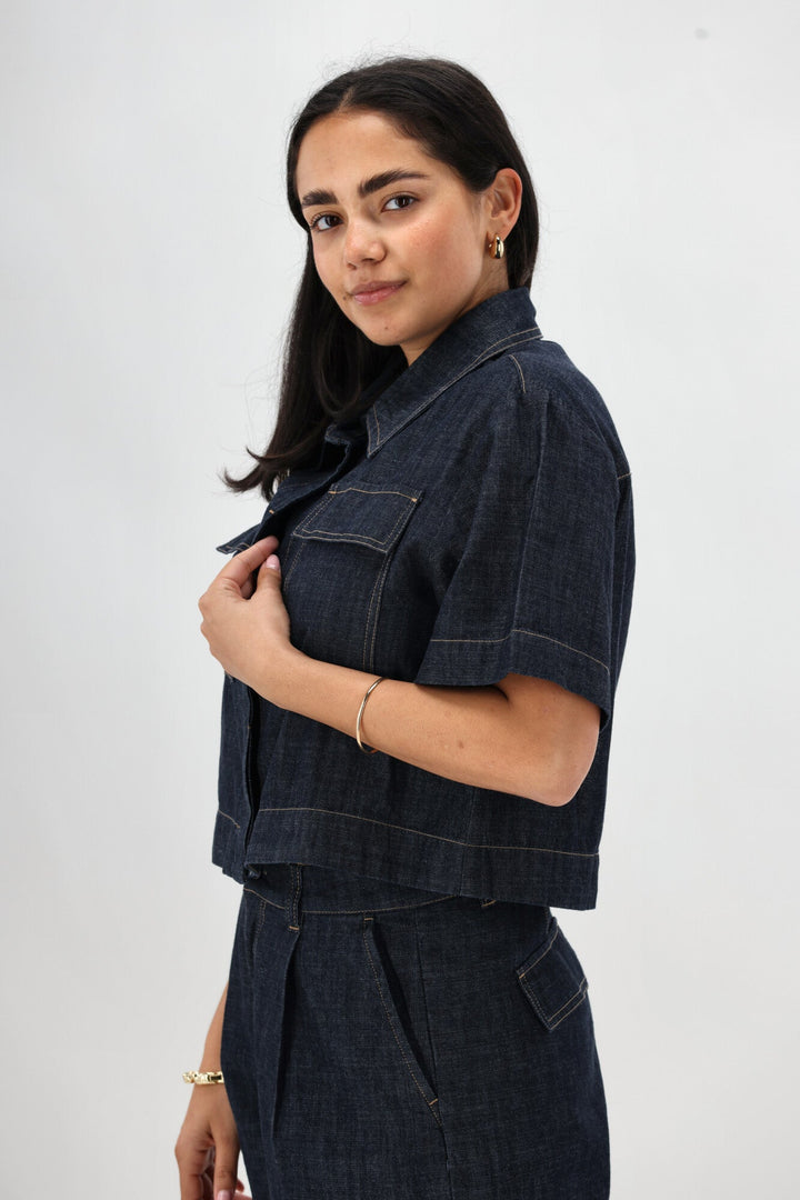 Label Kayce Rinse Wash Resort Boxy Shacket Dark Indigo