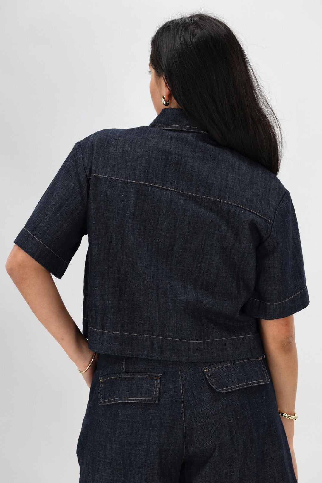 Label Kayce Rinse Wash Resort Boxy Shacket Dark Indigo