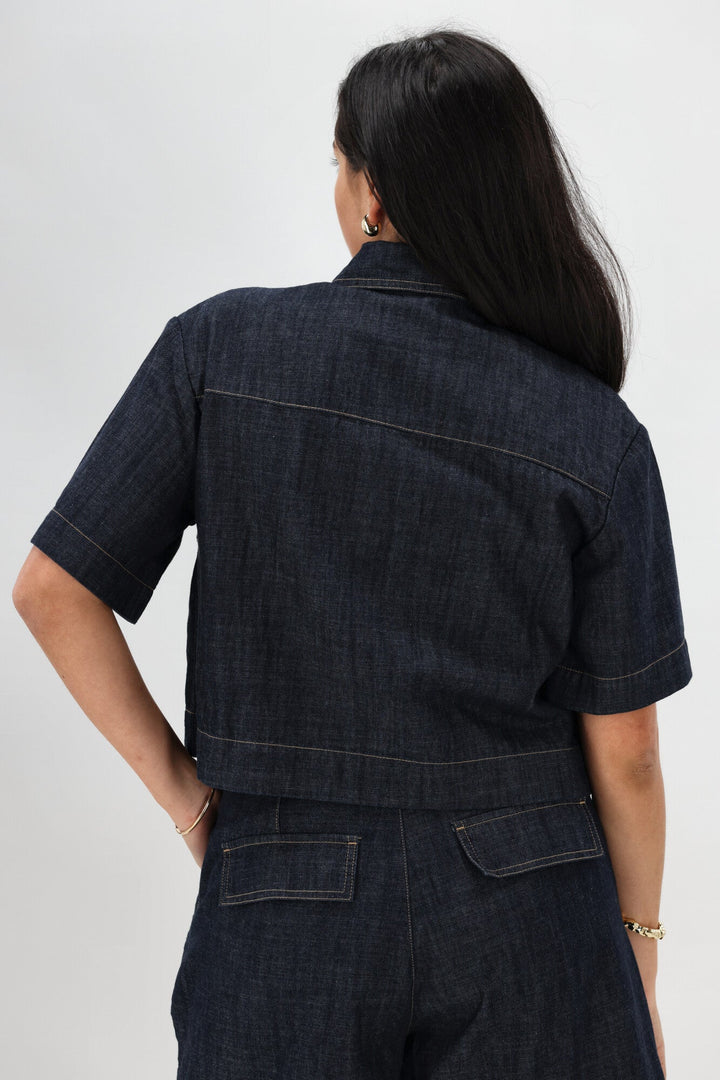 Label Kayce Rinse Wash Resort Boxy Shacket Dark Indigo
