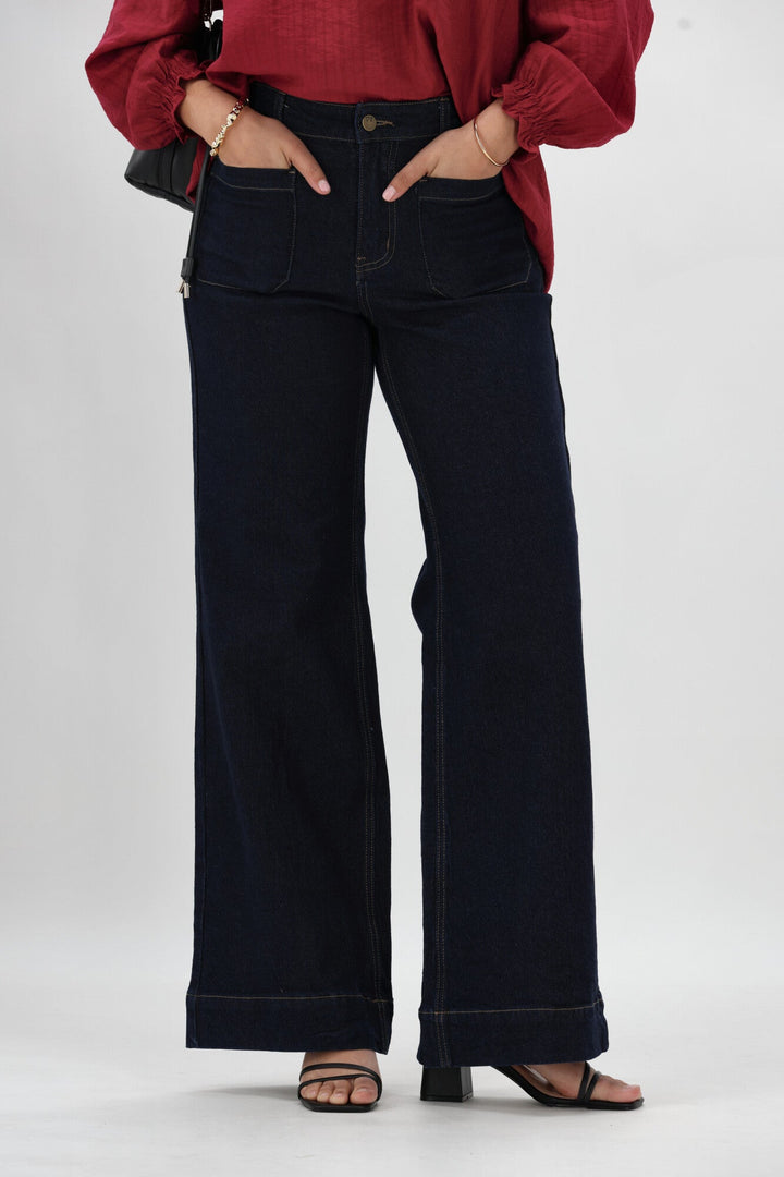 Label Kazniah Patch Pocket Wide Leg Jean Dark Indigo