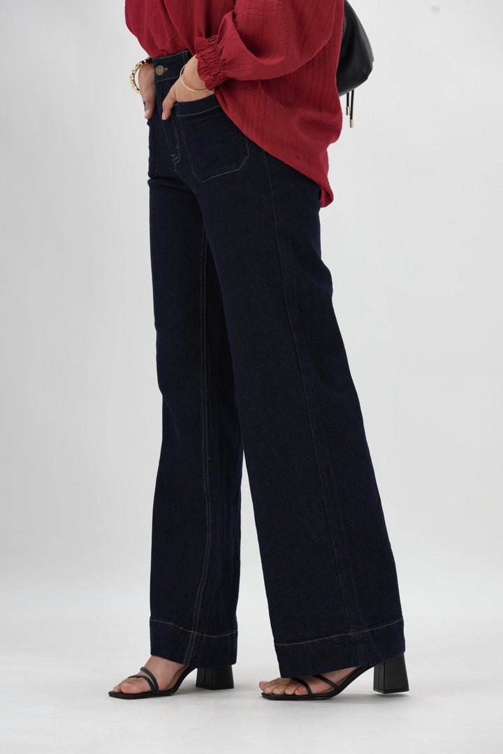 Label Kazniah Patch Pocket Wide Leg Jean Dark Indigo