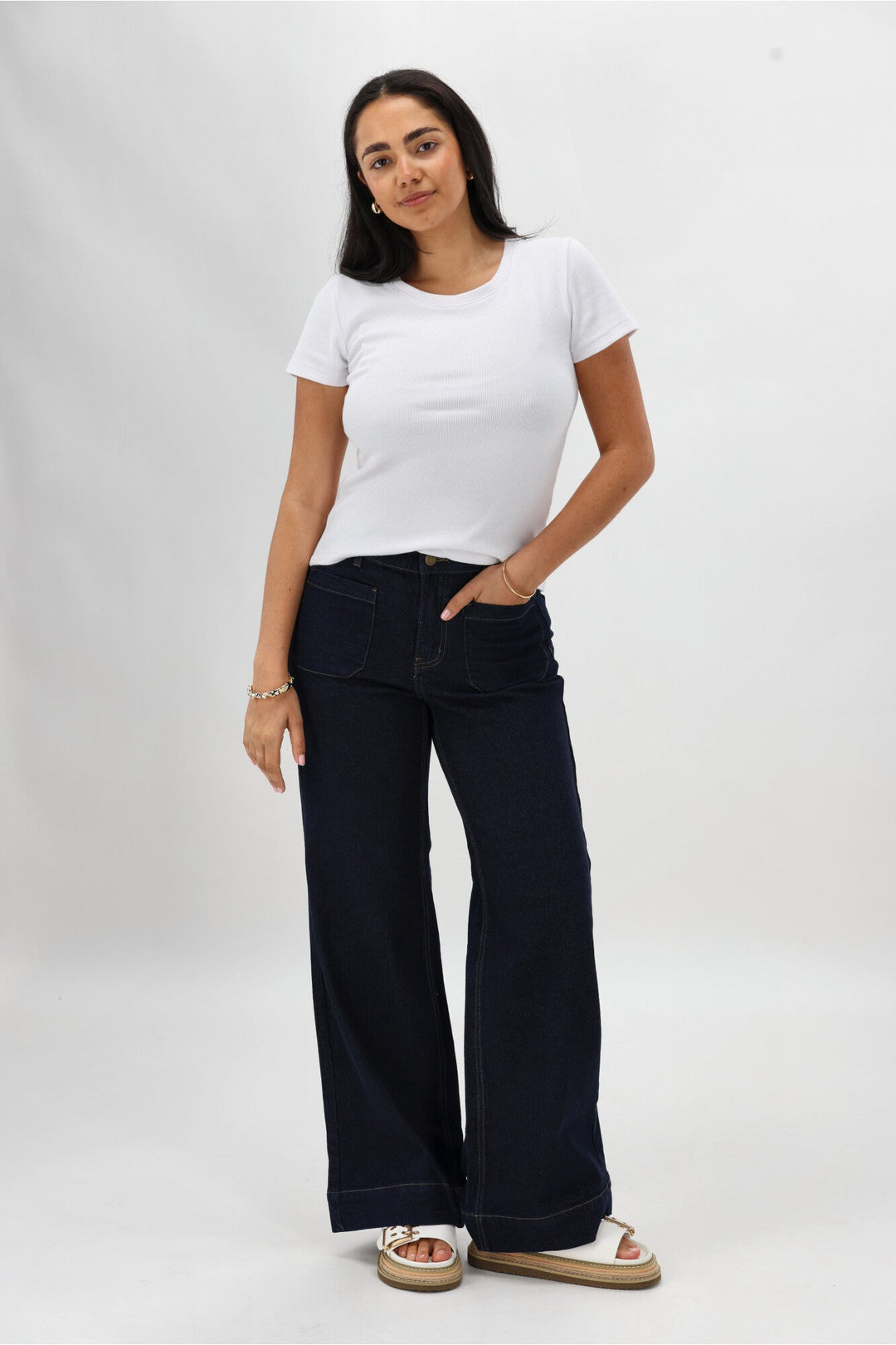 Label Kazniah Patch Pocket Wide Leg Jean Dark Indigo