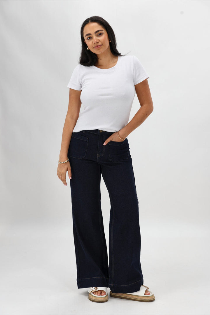 Label Kazniah Patch Pocket Wide Leg Jean Dark Indigo