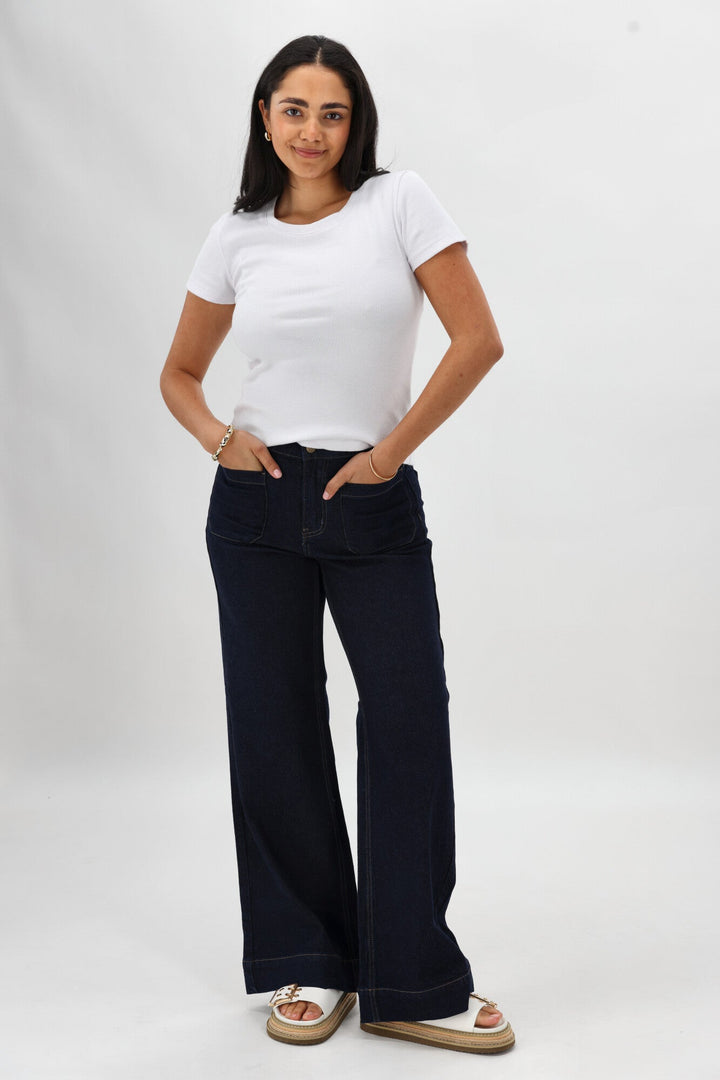 Label Kazniah Patch Pocket Wide Leg Jean Dark Indigo