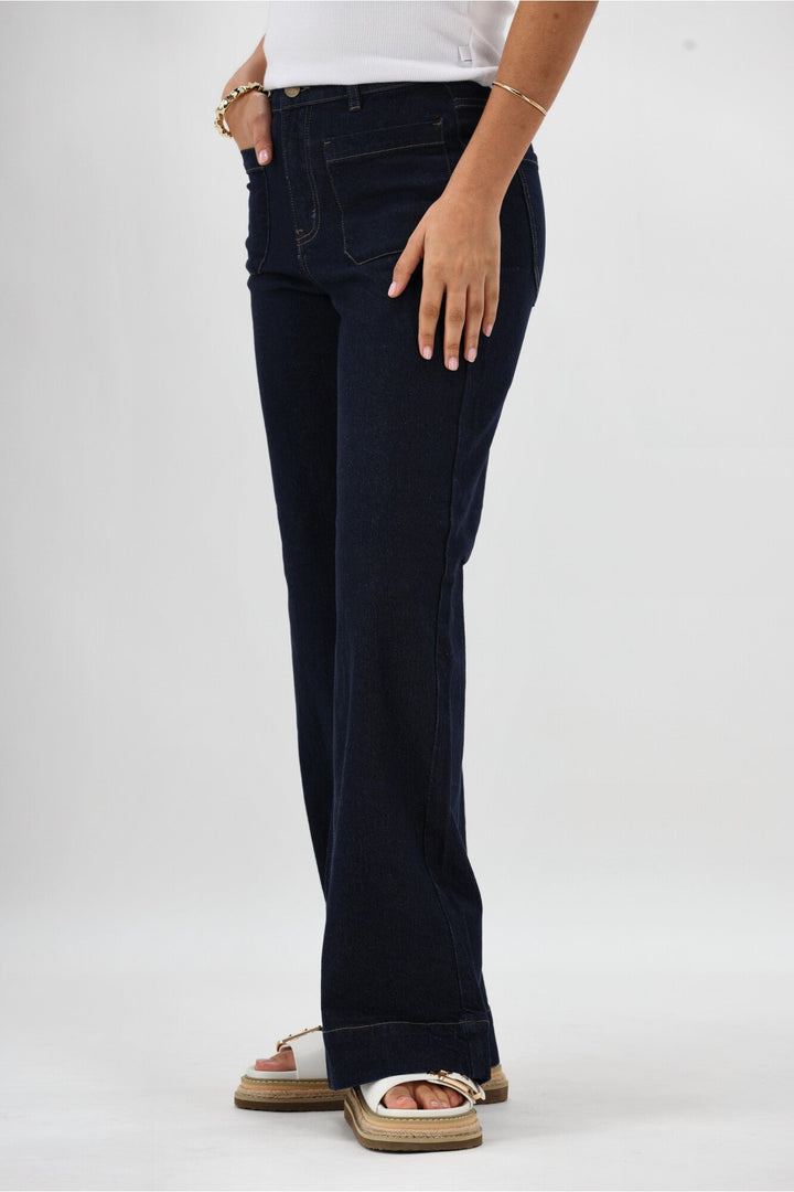 Label Kazniah Patch Pocket Wide Leg Jean Dark Indigo