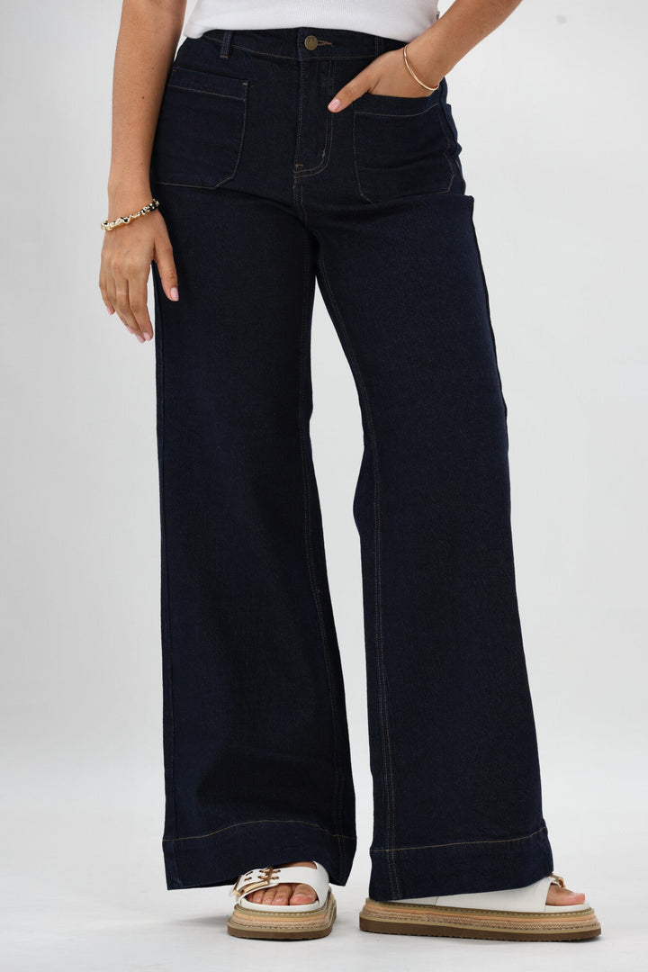 Label Kazniah Patch Pocket Wide Leg Jean Dark Indigo