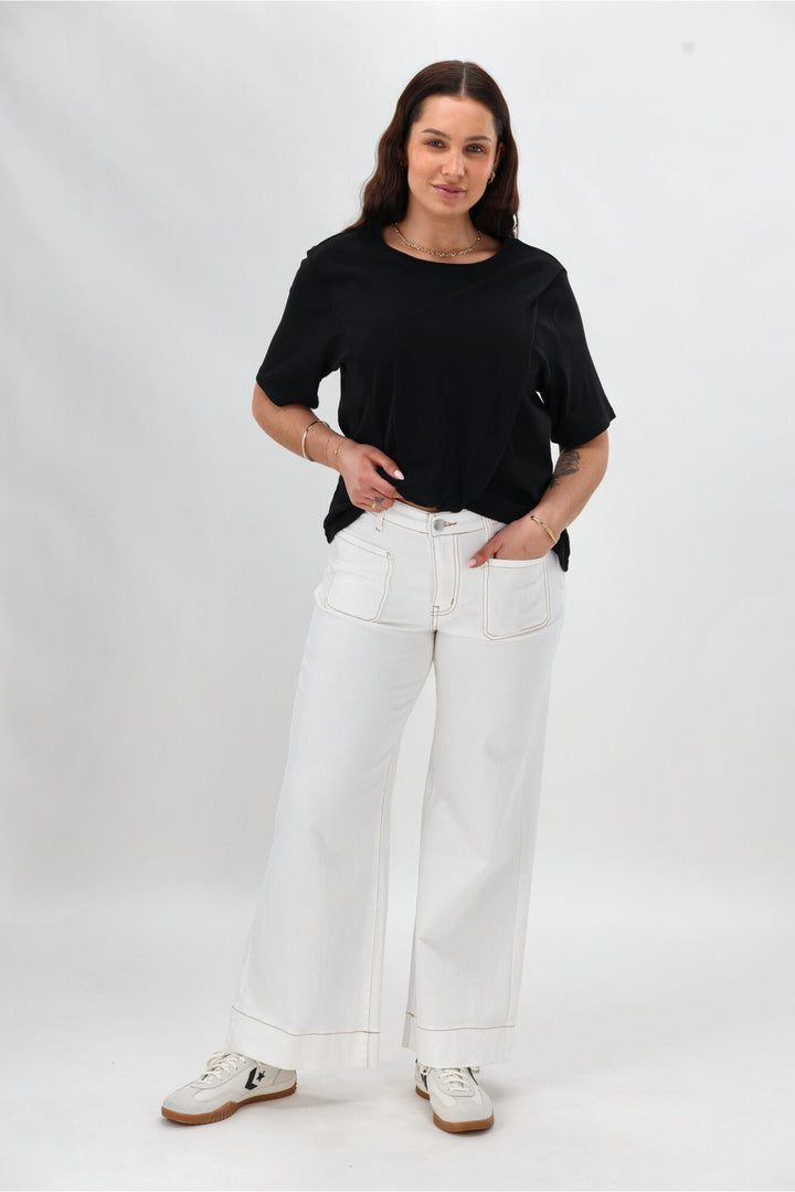 Label Kazniah Patch Pocket Wide Leg Jean Natural