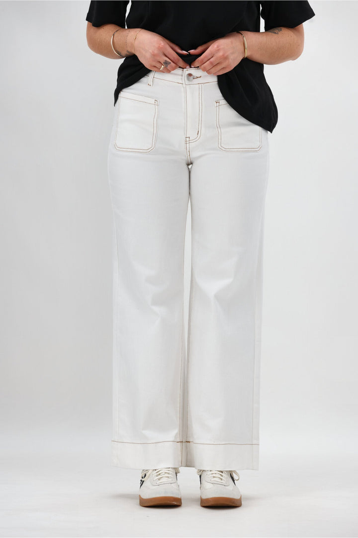 Label Kazniah Patch Pocket Wide Leg Jean Natural