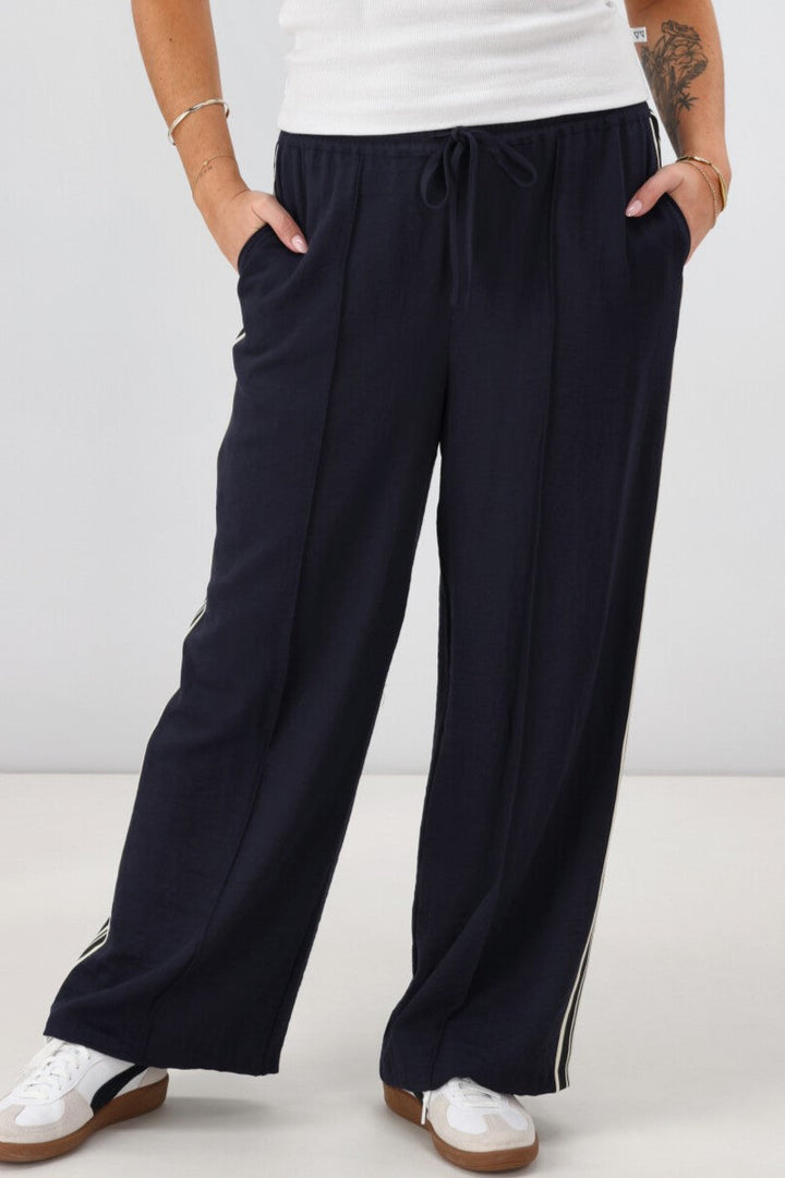 Label Keely Wide Leg Pant with Stripe Tape Midnight