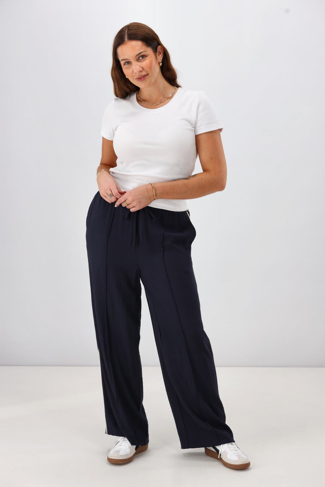 Label Keely Wide Leg Pant with Stripe Tape Midnight