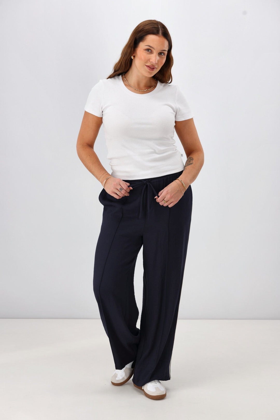 Label Keely Wide Leg Pant with Stripe Tape Midnight