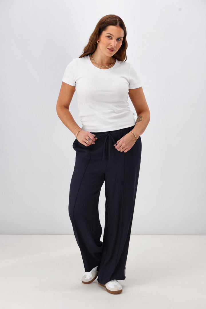 Label Keely Wide Leg Pant with Stripe Tape Midnight