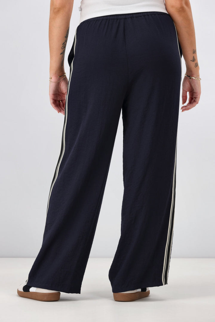 Label Keely Wide Leg Pant with Stripe Tape Midnight