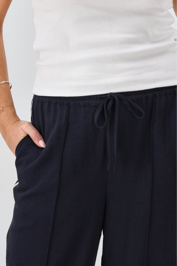 Label Keely Wide Leg Pant with Stripe Tape Midnight