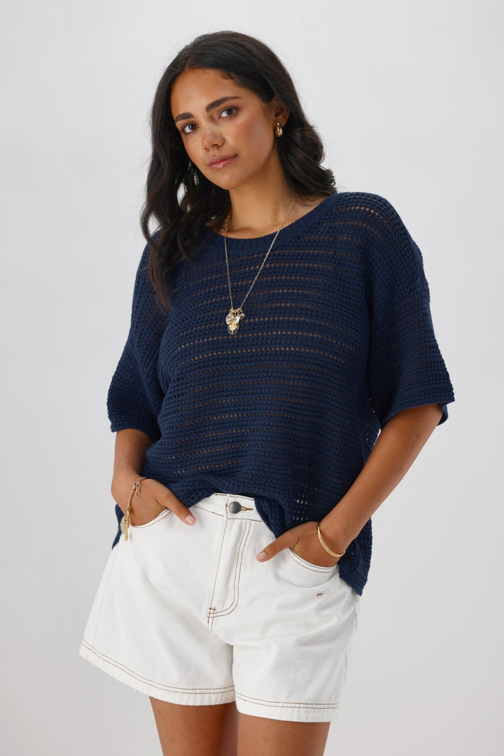 Label La Dolce Knit Top Navy
