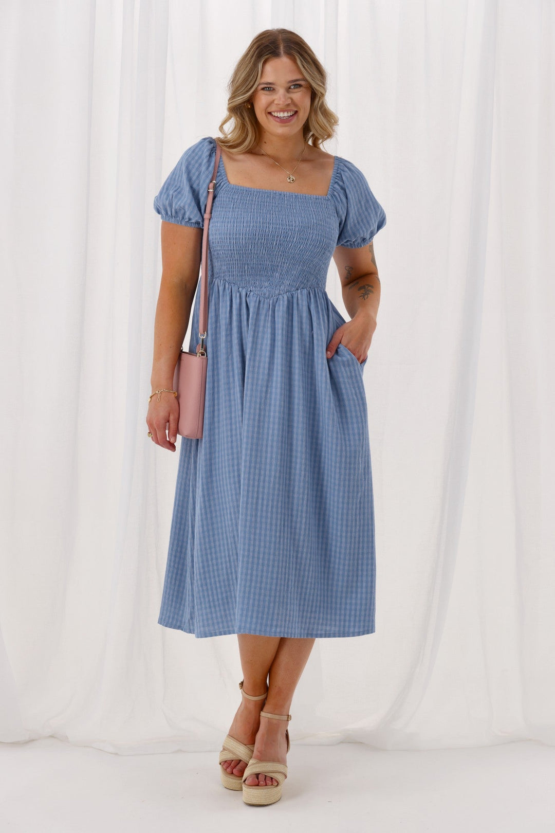 Label Lila Dress Light Blue Check