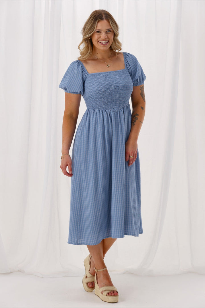 Label Lila Dress Light Blue Check