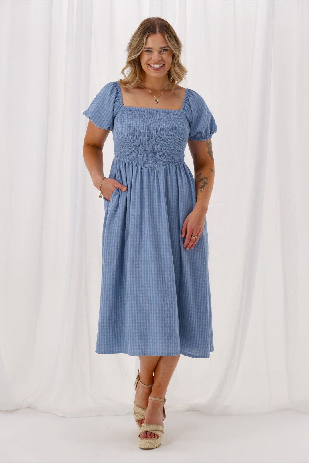 Label Lila Dress Light Blue Check
