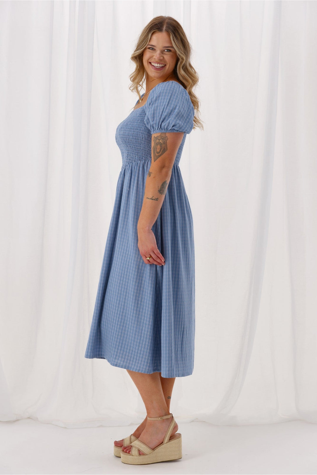 Label Lila Dress Light Blue Check