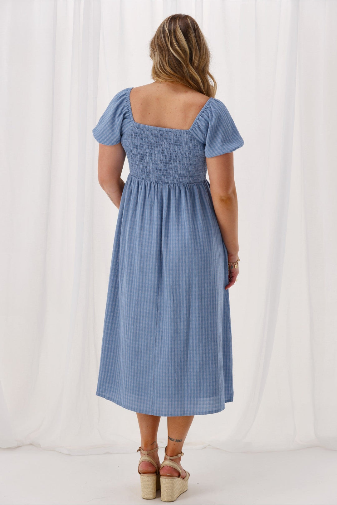 Label Lila Dress Light Blue Check