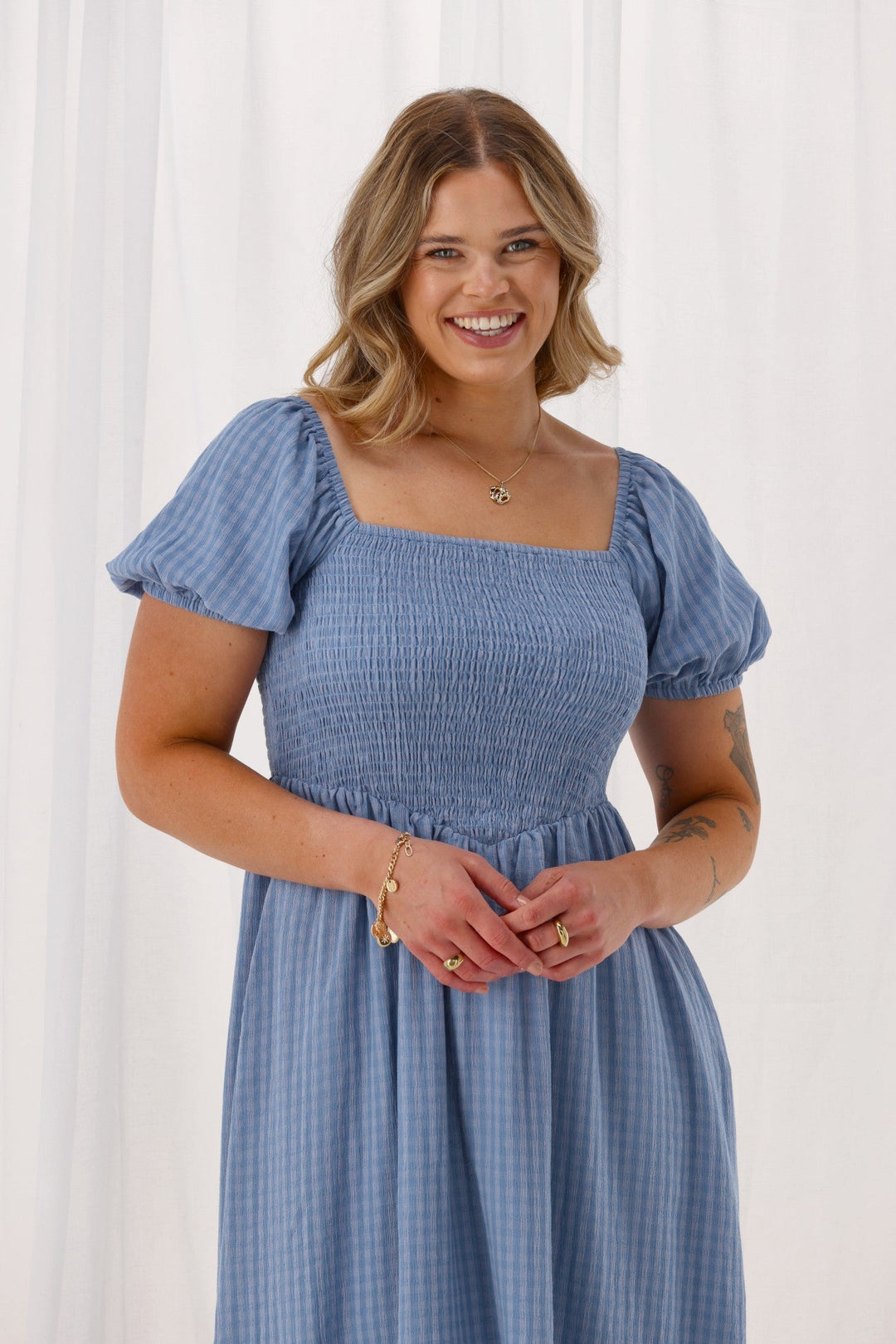 Label Lila Dress Light Blue Check